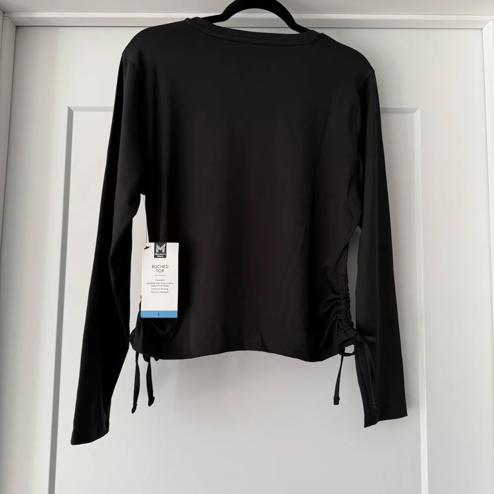 NWT-Member’s Mark Women’s Black Long Sleeve Ruched Women's Top Sz L - Picture 5 of 10
